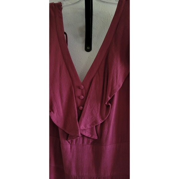 Ruffle V-Neck Womens XL Wide Leg Jumpsuit Pink Magenta NWT Snag - Picture 4 of 13